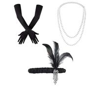 GIEEU 4 Pieces 1920 Accessories Set,20s Party Costume Headband for Women,Gatsby Flapper Accessories,Ladies Charleston Fancy Dress Ladies Charleston Fancy Dress