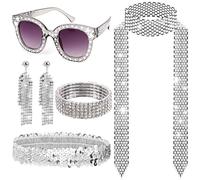 GIEEU 6Pcs 70s Disco Accessories for Women,Abba Costume Set with Sequin Headband,Bling Sunglasses,Earrings,Disco Scarf for Hippie Theme Party, Halloween, Carnival Birthday Dance