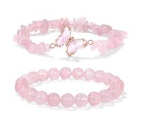 GIEEU Crystal Bracelets, Healing Crystal Bracelet, Rose Quartz Bracelets, Butterfly Charms Stone Bracelet, Embrace Love & Serenity