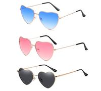 GIEEU Hippie Specs Glasses 3 Pack, Retro Heart Shaped Sunglasses 60s 70s Style, Lightweight Unisex Festival & Outdoor Accessories for Men Women (Black, Pink, Blue)