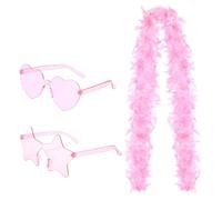 GIEEU Pink Feather Boa,Feather Boas with Heart and Star Sunglasses,Fancy Dress Set for Dancing,Wedding,Party,Cosplay,Carnival, Halloween