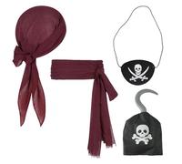 GIEEU Pirate Captain Costume Accessories 4PCS - dieval Renaissance Pirate Bandana Headscarf & Belt, Adjustable Eye Patch for Halloween, Cosplay, Pirate Theme Parties (Adults & Kids)
