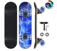 GIEEU Skateboards with Colorful Flashing Wheels for Beginners,Kids,Teens,Adults,31 x 8 Inch Complete Standard Skate Boards 9 Layer Canadian Maple Deck Concave Skateboard (Lightning Skateboard-UK)