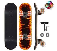 GIEEU Skateboards with Colorful Flashing Wheels for Beginners,Kids,Teens,Adults,31 x 8 Inch Complete Standard Skate Boards 9 Layer Canadian Maple Deck Concave Skateboard (Fire Skateboard-UK)
