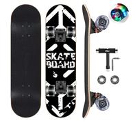 GIEEU Skateboards with Colorful Flashing Wheels for Beginners,Kids,Teens,Adults,31 x 8 Inch Complete Standard Skate Boards 9 Layer Canadian Maple Deck Concave Skateboard (Black White Skateboard-UK)