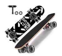 GIEEU Skateboards with Colorful Flashing Wheels for Beginners, Kids, Teens and Adults, Complete Standard Skateboard, 9 Layers, Canadian Maple, Concave (X-blackwhite)