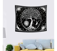 GIEEU Tree of Life Tapestry Black White Moon Sun Starry Sky Mysterious Astrology Tapestry for Bedroom Aesthetic Psychedelic Wall Decor (150x130cm)