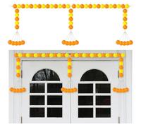 Giegxin 1 Pcs 4.92 Ft Orange Yellow Marigold Garland for Decoration Long Strands Artificial Three Branch Tassel Marigold Flowers Garland for Diwali Pooja Indian Wedding Halloween Day of the Dead Party