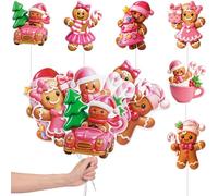 Giegxin 12pcs 3D Large Cute Gingerbread Man Christmas Tree Picks Gingerbread Christmas Decor with Sticks Cute Ornaments for Xmas Tree Topper Home School Office Garden Patio Winter Vase Holiday