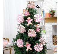 Giegxin 12pcs Large Pink Candy and Gingerbread Christmas Tree Picks Gingerbread Christmas Decor with Sticks Cute Ornaments for Xmas Tree Topper Home School Office Garden Patio Winter Vase Holiday