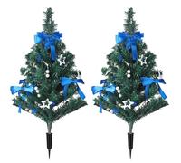 Giegxin 2 Pack Christmas Artificial Cemetery Decoration 23.6 x 15.7 Inch Graveside Christmas Tree with Blue Bow White Star and Ornament