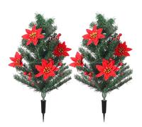 Giegxin 2 Pack Christmas Artificial Cemetery Decoration 23.6 x 15.7 inch Graveside Christmas Tree with Poinsettia Berries and Pine Cones