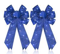 Giegxin 2 Pcs Large Royal Blue Lighted Christmas Bows with Lights for Wreath and Tree Topper, 18x10 Inch Pre Lit Wreath Bow Light up for Christmas Decorations for Front Door Windows Outdoor Indoor