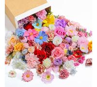 Giegxin 200 Pcs Mini Faux Flower Heads 12 Flowers Types Roses Peonies Carnations Daisies Orchids Silk Artificial Floral for Crafts Garland Fall Wedding Home Decoration DIY Hair Cap Dresses Decoration