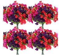 Giegxin 24 Bundles Artificial Flowers for Outdoor Faux Morning Glory Bulk UV Resistant Artificial Petunias Faux Flowers Plants for Outside Garden Yard Porch Patio Spring Summer Decor (Bright Color)
