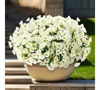 Giegxin 24 Bundles Artificial Flowers for Outdoor Faux Morning Glory Bulk UV Resistant Artificial Petunias Faux Flowers Plants for Outside Garden Yard Porch Patio Spring Summer Decor(White)