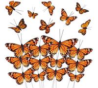 Giegxin 24 Pcs Monarch Butterfly Decorations 4 Sizes Artificial Orange Butterflies for Crafts, Wall Decor, Halloween