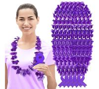Giegxin 24 Set Purple Ribbon Awareness Polyester Leis with Wooden Ribbon Pendant Accessories for Fundraising Free Public Charity Activity Cancer Awareness Event Parade Decor Supply