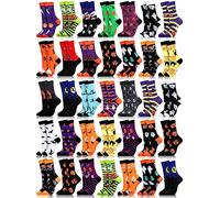 Giegxin 36 Pairs Breast Cancer Awareness Sock Printed Halloween Socks Bulk Crew, Spooky Style, One size
