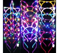 Giegxin 42 Pcs LED Halloween Glow in the Dark Headband Set, 14 Unicorn Style Light up Headband 14 Cute Cat Ear Luminous 14 Rabbit Bunny Ear for Party Decorations Women Adult Birthday Gift