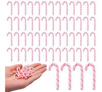 Giegxin 60 Pcs Christmas Mini Candy Canes for Crafts Plastic Candy Cane Ornaments Charms Decor Christmas Miniatures for Craft for Tree Hanging DIY Xmas (Pink and White)