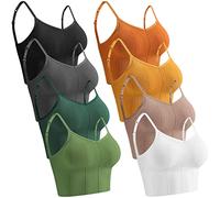 Giegxin 8 Pcs Sports Bras Low Back Sleep Bra Bralettes Seamless Bra Tank Top Gym Athletic Camisole with Adjustable Straps, Black, Khaki, White, Gray, Yellow, Orange, Green and Dark Green, M