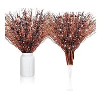 Giegxin Black and Orange 16 Pack Christmas Artificial Glitter Berry Stem, 17 Inches Fall and Thanksgiving Floral Picks Branches for Vase Centerpieces Labor Day Decor Holiday Ornaments