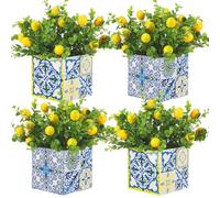 Giegxin Blue Tiles Lemon Table Centerpiece Decor Amalfi Coast Box Decorations with Artificial Lemon Branches for Capri Mediterranean Positano Wedding Birthday Party Decor(4 Sets)