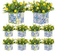 Giegxin Blue Tiles Lemon Table Centerpiece Decor Amalfi Coast Box Decorations with Artificial Lemon Branches for Capri Mediterranean Positano Wedding Birthday Party Decor(8 Sets)