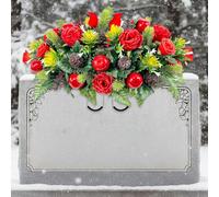 Giegxin Christmas Headstone Flower Saddle Cemetery Flowers for Grave Artificial Red Roses Berry Cardinal Birds Mum Saddle Bouquet Winter Memorial Outdoor Graveyard Decoration for Cemetery Headstone