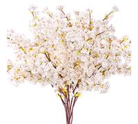 Giegxin Set of 8 Silk Cherry Blossom Branches Cherry Blossom Tree Stems Long Stem Artificial Flowers for Tall Vase Cherry Blossom Flowers for Home Wedding Vase Floral Arrangements, 39.37 Inch (White)