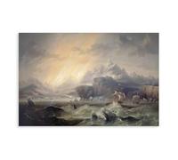 GIEIG HMS Erebus And Terror In The Antarctic - John Wilson Carmichael Poster for Room Aesthetics Canvas Wall Art Print Unframe 16x24inch(40x60cm)