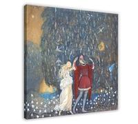 GIEIG John Bauer - Lena Dances With The Knight Canvas Art Poster And Wall Art Picture Print Modern Family Bedroom Decor Frame 20x20inch(50x50cm)