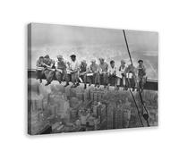 GIEIG Lunch Atop A Skyscraper Rockefeller Building Ironworkers - Ebbets Charles Retro Photos Poster for Room Aesthetics Canvas Wall Art Print Frame 24x36inc