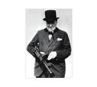 GIEIG Winston Churchill With Tommy Gun Art Wall Decoration Poster Family Bar Restaurant Garage Cafe Art Sign Gift Unframe 16x24inch(40x60cm)