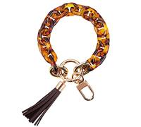 GIEMSON Silicone Key Ring Bracelets Wristlet Keychain Car Beaded Key Ring Bangle Chains for Women, Leopard, Medium