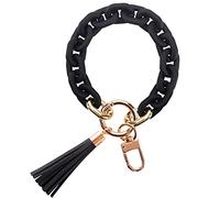 GIEMSON Silicone Key Ring Bracelets Wristlet Keychain Car Beaded Key Ring Bangle Chains for Women, Macaron Black, Medium