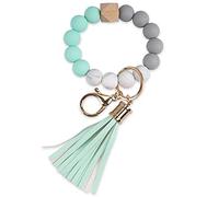 GIEMSON Silicone Key Ring Bracelets Wristlet Keychain Car Beaded Key Ring Bangle Chains for Women, Mint, 3.2
