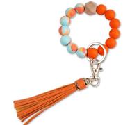 GIEMSON Silicone Key Ring Bracelets Wristlet Keychain Car Beaded Key Ring Bangle Chains for Women, Orange, General