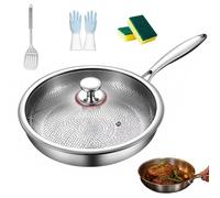 Gienslru 2025 Upgraded Titanium Hammered Pan Pro with Lid, Ultra-Durable, Scratch-Resistant, 100% Non-Stick Performance Hammered Texture Titanium Pro Cookware, Even Heating for Cooking (30CM)