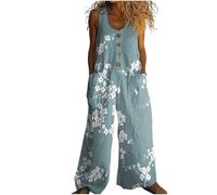 Gienslru Boho Jumpsuits for Women UK Playsuits Sleeveless Dungarees Loose Fit Breathable Ladies Summer Festival Outfit Romper with Pocket Wide Leg Trousers Pants Overalls Hippie Clothes (11,XXL)