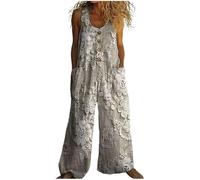 Gienslru Boho Jumpsuits for Women UK Playsuits Sleeveless Dungarees Loose Fit Breathable Ladies Summer Festival Outfit Romper with Pocket Wide Leg Trousers Pants Overalls Hippie Clothes (29,S)
