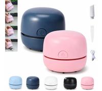 Gienslru Desk Vacuum Cleaner Mini, USB Rechargeable Mini Table dust Sweeper Energy Saving, Office & Home Desktop Cleaner for Desks, Keyboards, Laptops, Study Areas, Craft Spaces (Dark Blue+Pink)