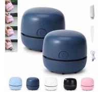 Gienslru Desk Vacuum Cleaner Mini, USB Rechargeable Mini Table dust Sweeper Energy Saving, Office & Home Desktop Cleaner for Desks, Keyboards, Laptops, Study Areas, Craft Spaces (2pcsDark Blue)