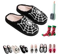 Gienslru Halloween Slippers, Warm Pumpkin Slippers, Halloween Slippers For Women, Halloween Cookie Slippers (Spider Web, Adult, Men, 7, Numeric Range, UK Footwear Size System, 8, Wide)