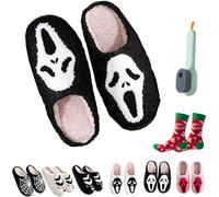 Gienslru Halloween Slippers, Warm Pumpkin Slippers, Unisex Adults, Size 5.5/6.5 (Wide), Scream Black