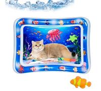 Gienslru Pet Water Sensory Mat, Anti-Scratch Leak Proof Cat Water Mat with Fish, Large 2mm Thickened Cat Water Mat with Floating Fish (Square red jellyfish style, 1)