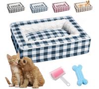 Gienslru Tartan Cozy Dog Anti-Anxiety Calming Bed, Festive Classic Tartan Cozy Dog Anti-Anxiety Calming Bed, Calming Bed For Dogs, Anxiety Dog Bed, Dog Anxiety Bed, Dog Beds & Furniture (Blue,M)