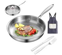 Gienslru Titanium Hammered Pan Pro, Upgrade 100% Pure Titanium Frying Pan with Lid and Hammered Tableware, Non-Stick & Scratch-Resistant, for Cooking, Frying, and Baking (26CM)
