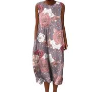 Gienslru UK Women’s Summer Dresses Boho Sleeveless Dress Ladies Casual Party Night Maxidress Flowy Beach Sundress with Pockets for Elderly People 2025